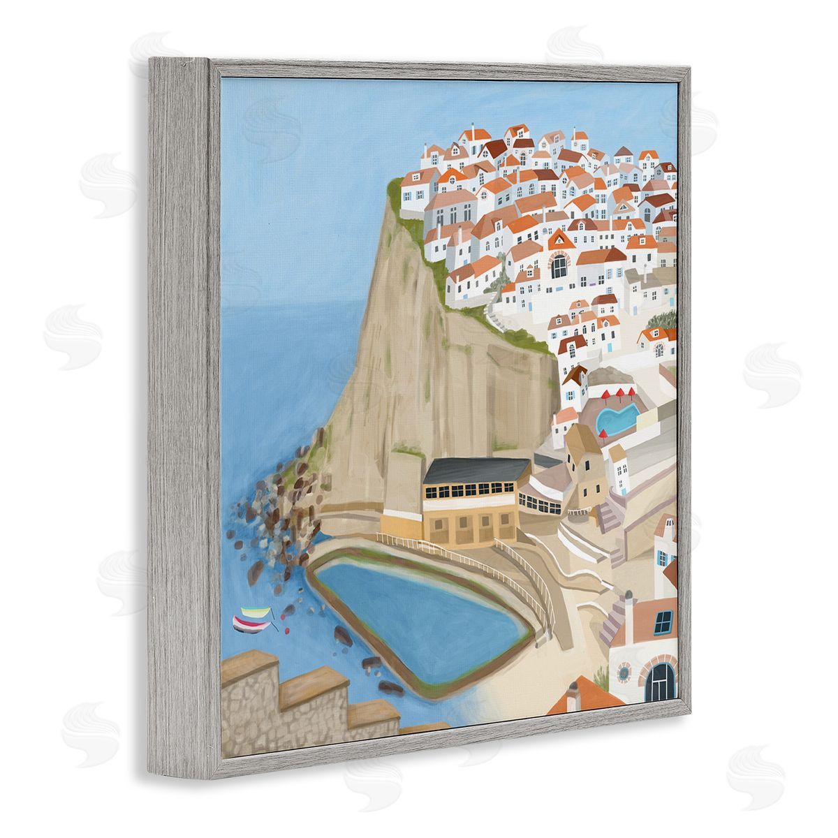 Carla Daly Portugal Sea Port Coastal City Landscape Illustration Gray Framed Glicee Wall Art Print