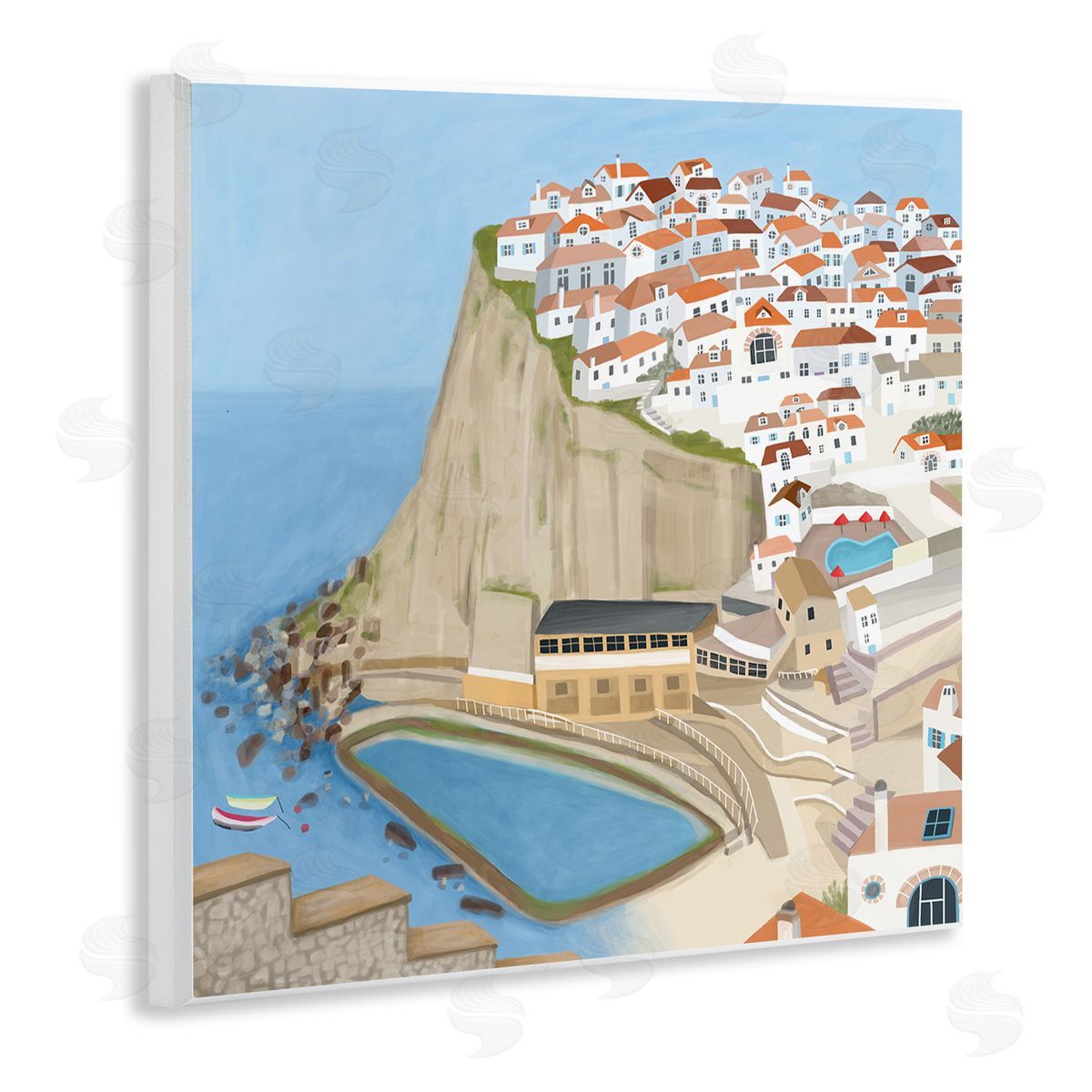 Carla Daly Portugal Sea Port Coastal City Landscape Illustration Wooden Wall Plaque Art Print