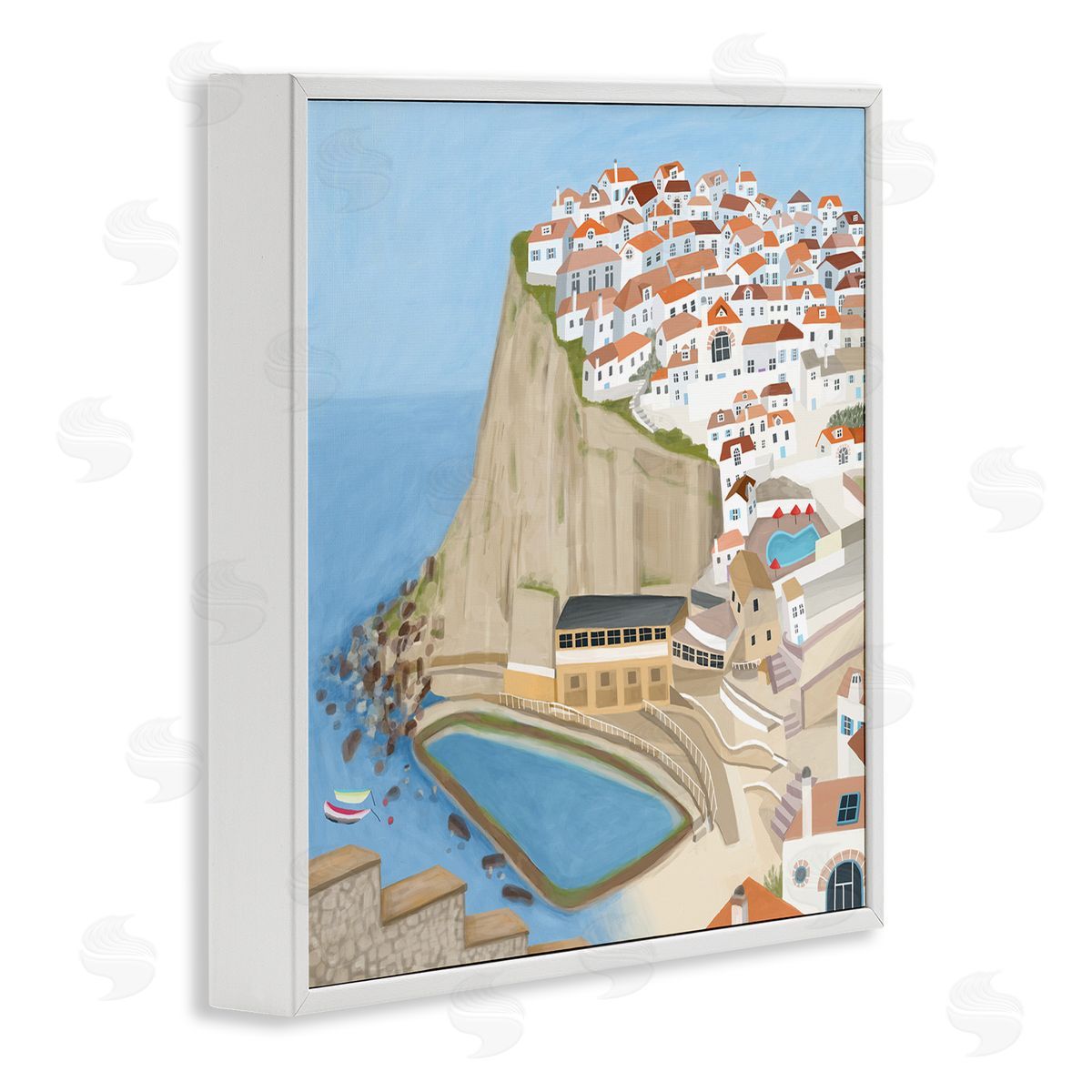 Carla Daly Portugal Sea Port Coastal City Landscape Illustration White Framed Glicee Wall Art Print