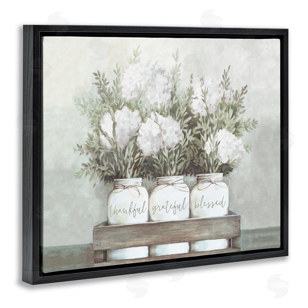 Pristine Hydrangea Bouquet Black Floating Frame Canvas Wall Art, Home Decor by Dogwood Portfolio