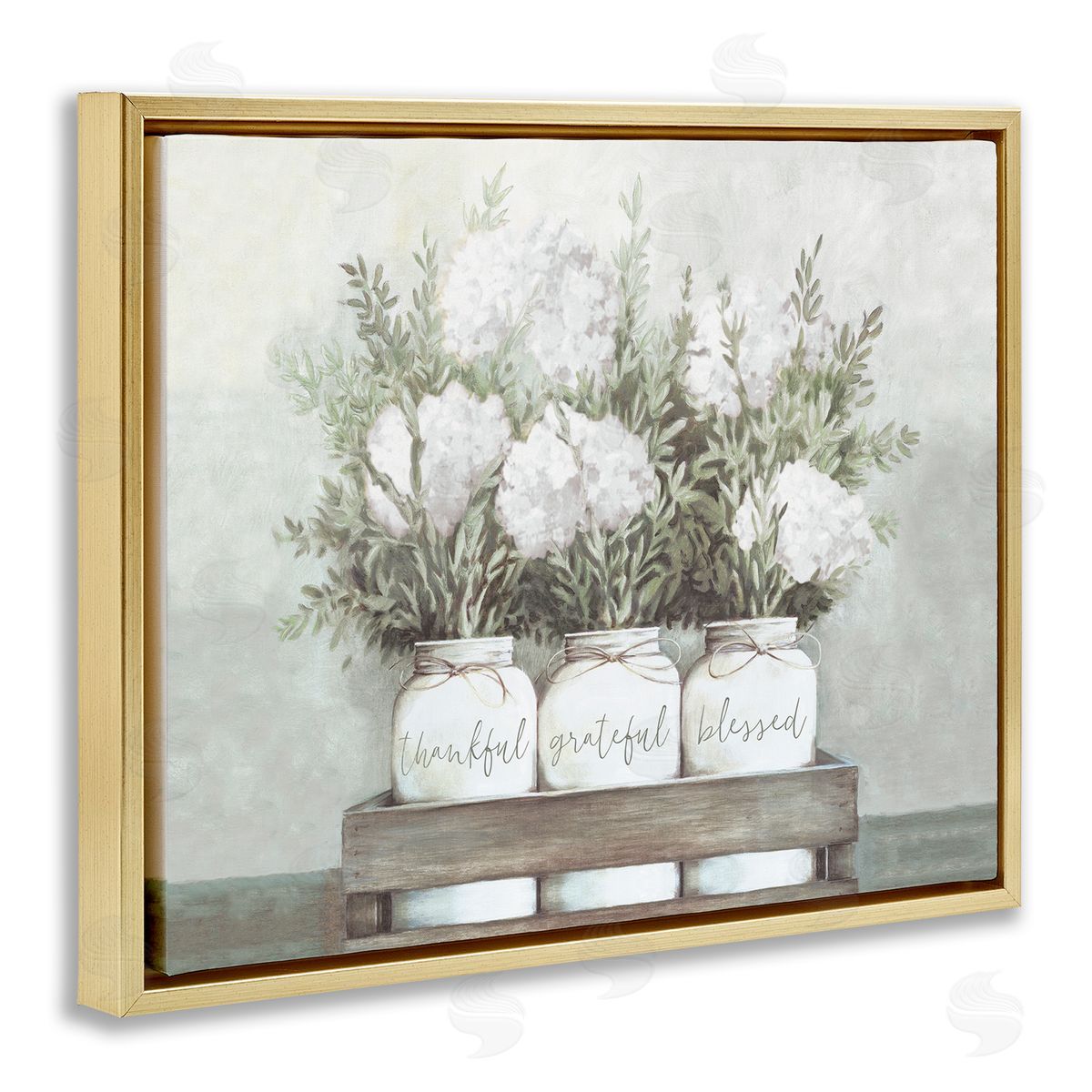 Pristine Hydrangea Bouquet Gold Floating Frame Canvas Wall Art, Home Decor by Dogwood Portfolio
