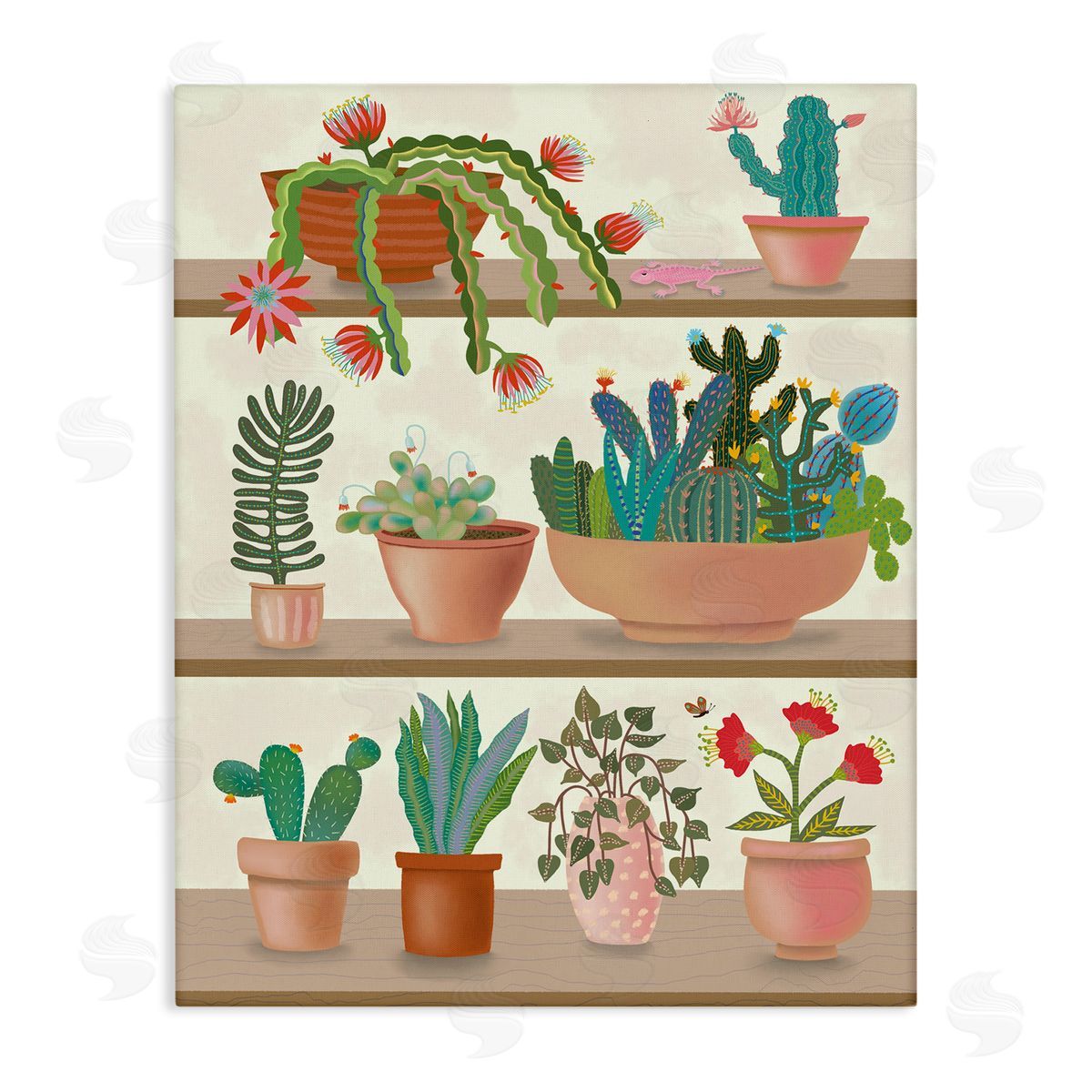 Darlene Seale Modern Chic Succulent Shelve Illustration Fun Cacti