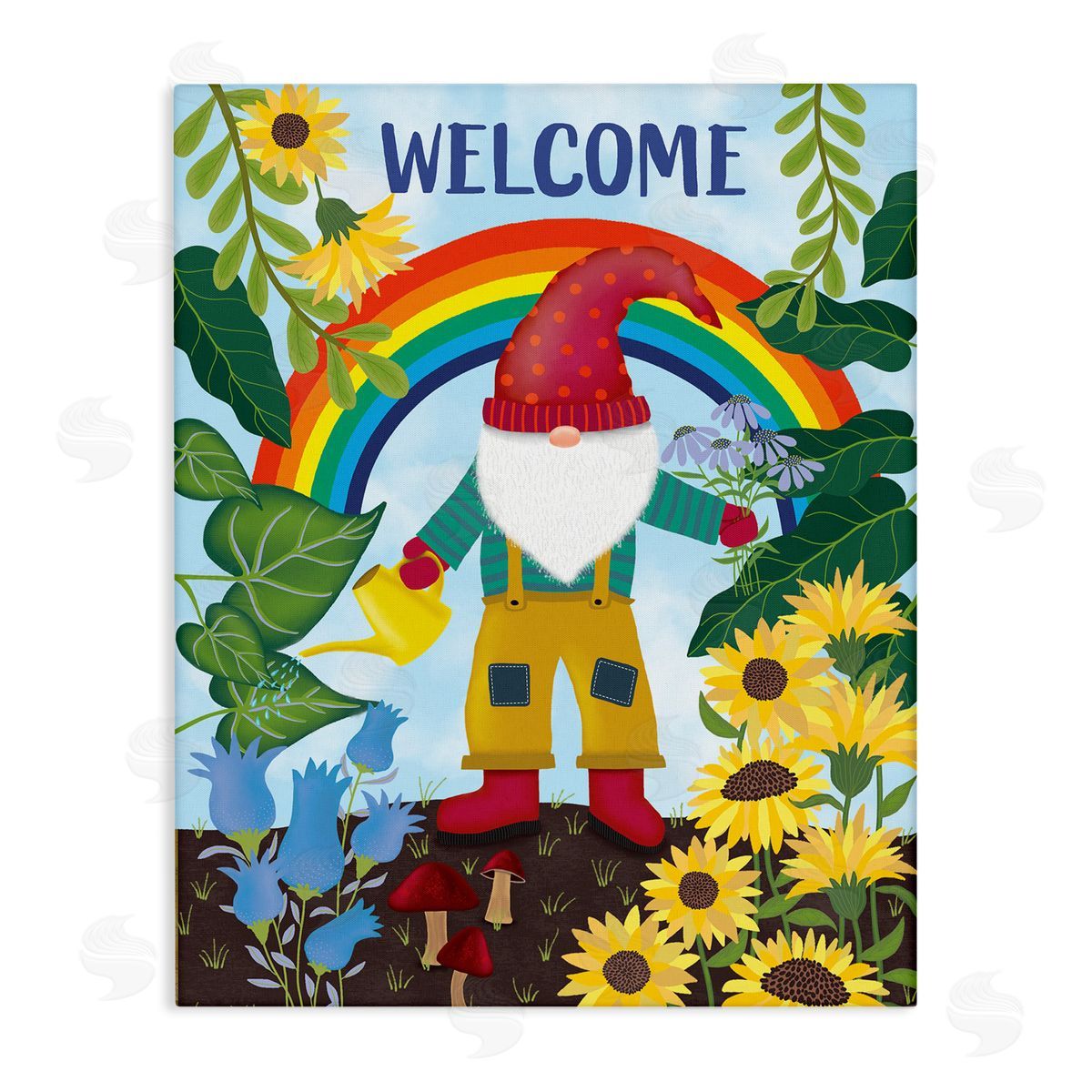 Darlene Seale Rainbow Welcome Garden Gnome Sunflowers Mushrooms