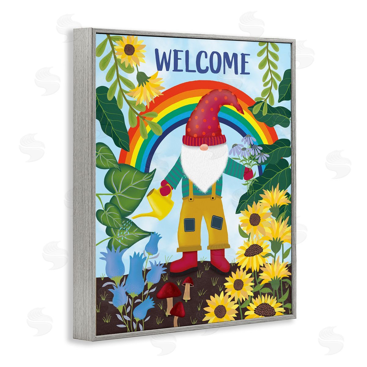Darlene Seale Rainbow Welcome Garden Gnome Sunflowers Mushrooms
