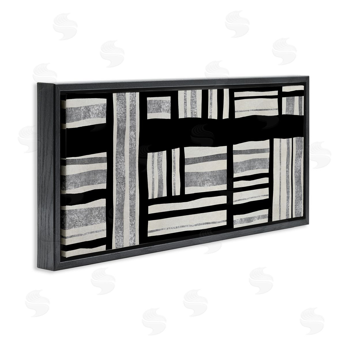 Ellie Roberts Abstract Patchwork Perpendicular Quilted Lines Black Grey