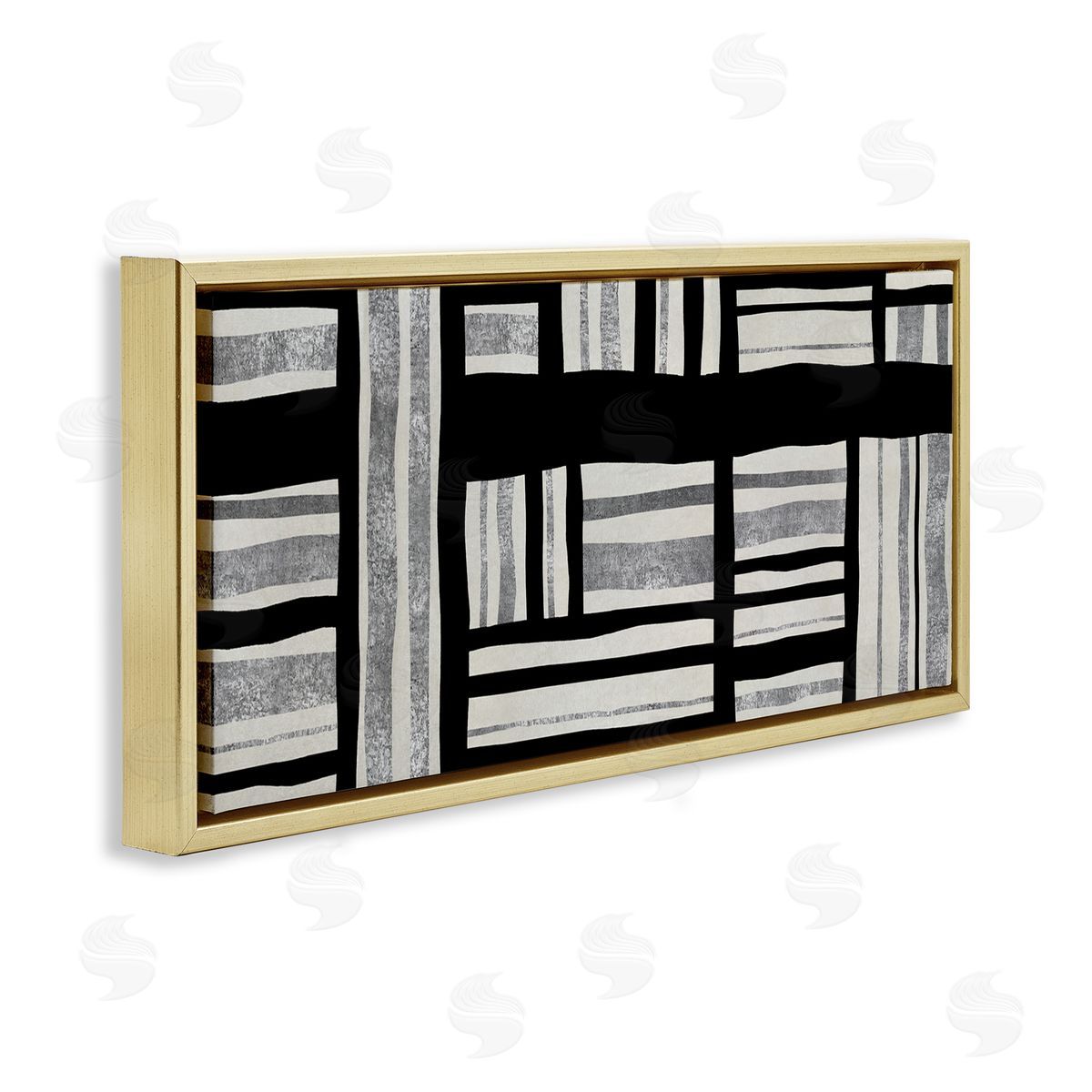 Ellie Roberts Abstract Patchwork Perpendicular Quilted Lines Black Grey