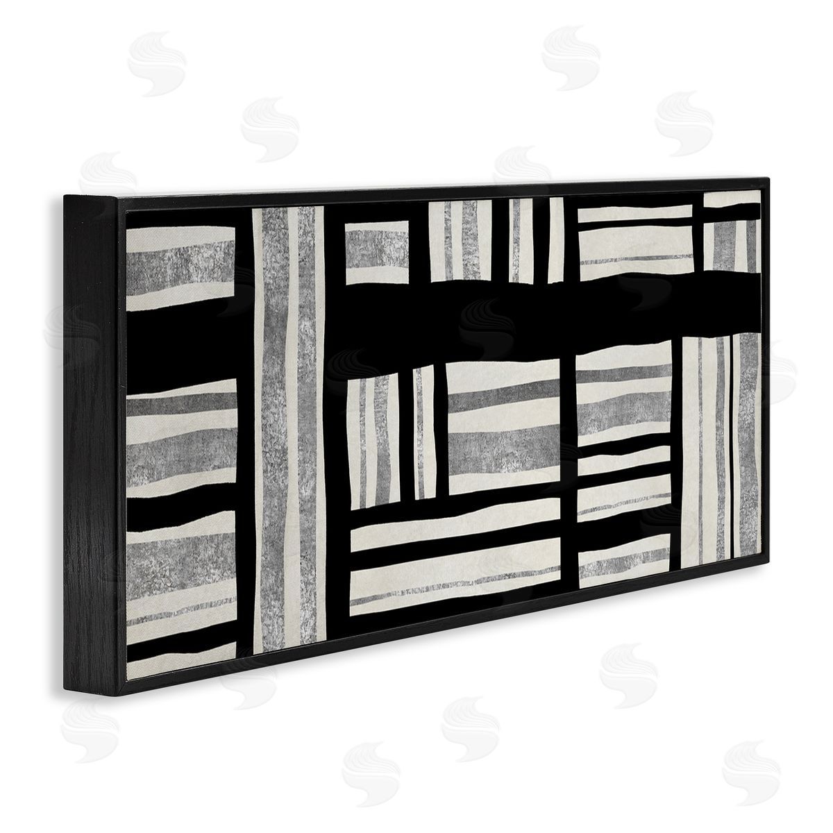 Ellie Roberts Abstract Patchwork Perpendicular Quilted Lines Black Grey