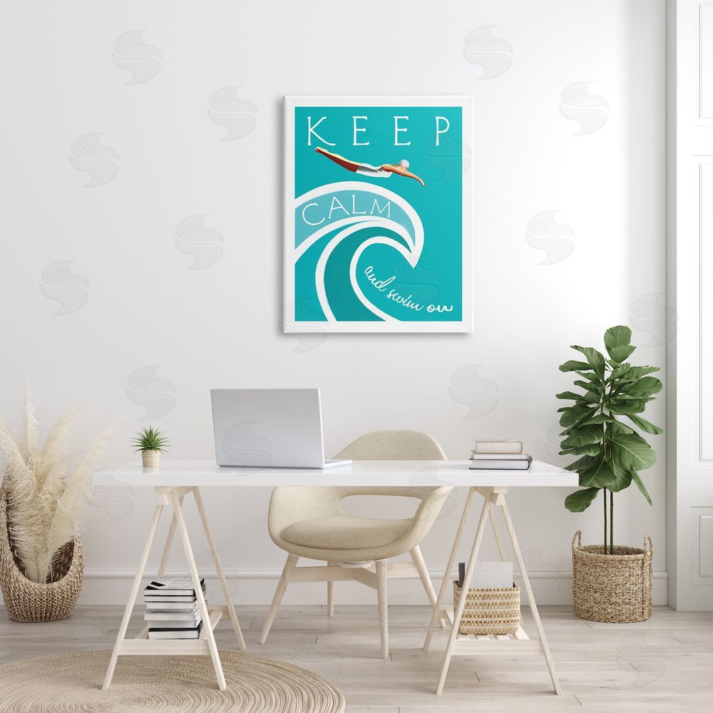 Elizabeth Tyndall Keep Calm Swim On Phrase Female Diver Blue Wave