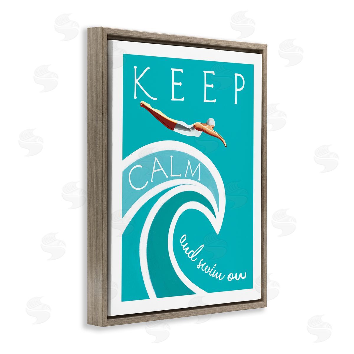 Elizabeth Tyndall Keep Calm Swim On Phrase Female Diver Blue Wave