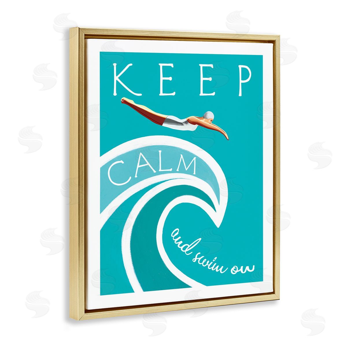 Elizabeth Tyndall Keep Calm Swim On Phrase Female Diver Blue Wave