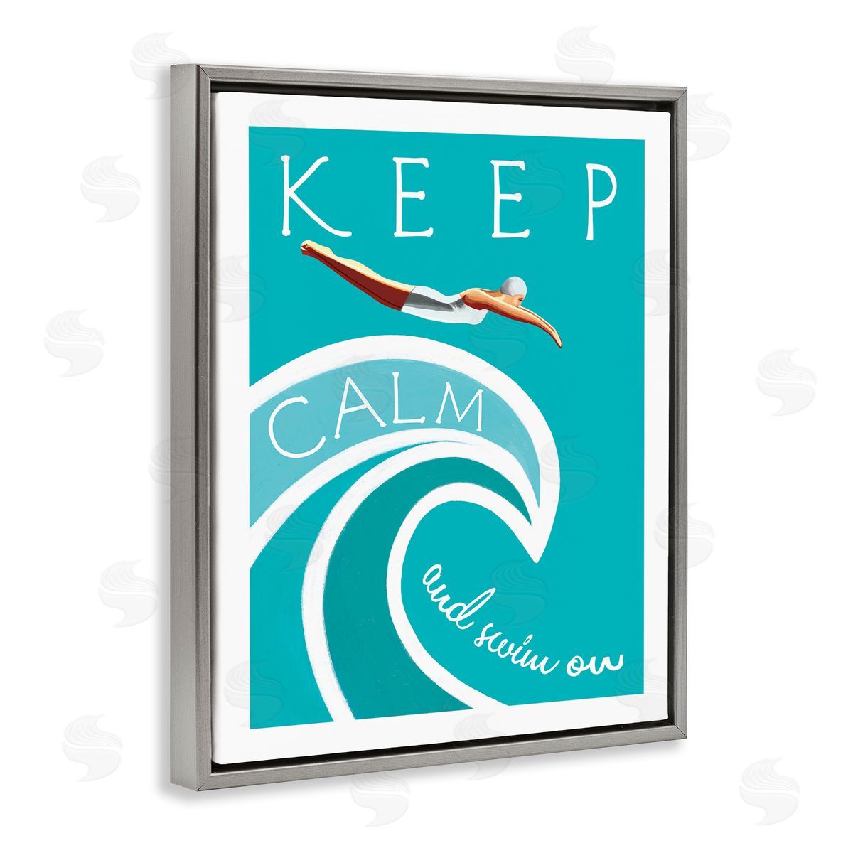 Elizabeth Tyndall Keep Calm Swim On Phrase Female Diver Blue Wave
