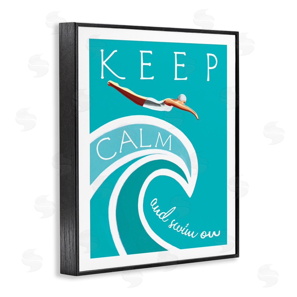 Elizabeth Tyndall Keep Calm Swim On Phrase Female Diver Blue Wave