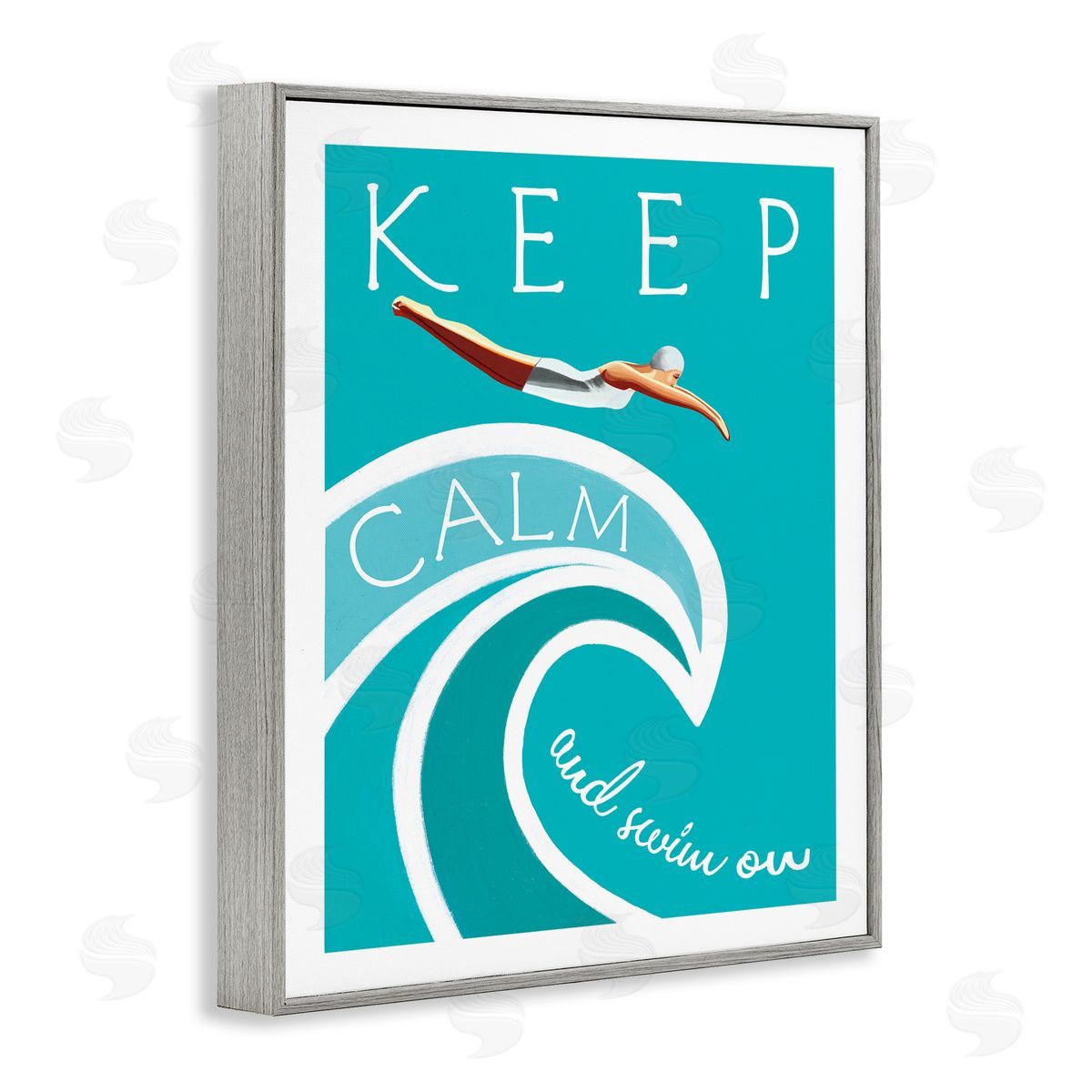 Elizabeth Tyndall Keep Calm Swim On Phrase Female Diver Blue Wave