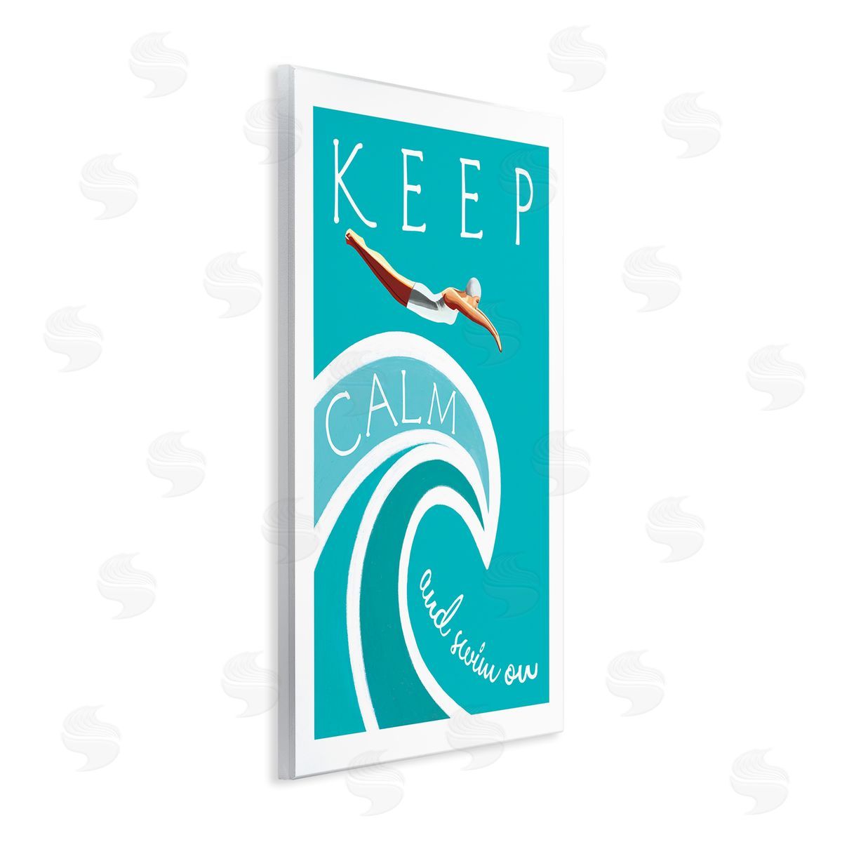 Elizabeth Tyndall Keep Calm Swim On Phrase Female Diver Blue Wave
