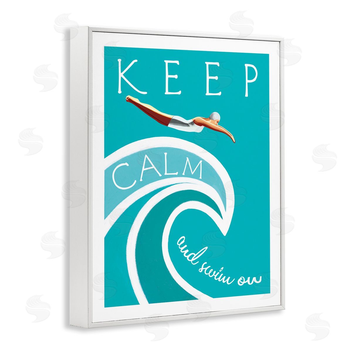 Elizabeth Tyndall Keep Calm Swim On Phrase Female Diver Blue Wave