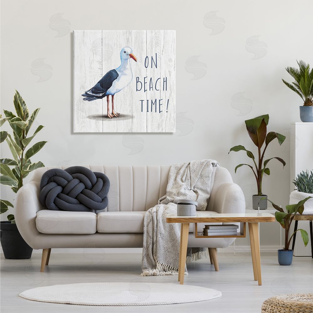 Elizabeth Tyndall On Beach Time Phrase Nautical Seagull Rustic Bird Canvas Wall Art in Room
