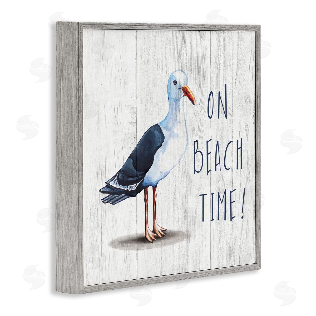 Elizabeth Tyndall On Beach Time Phrase Nautical Seagull Rustic Bird Gray Framed Glicee Wall Art Print