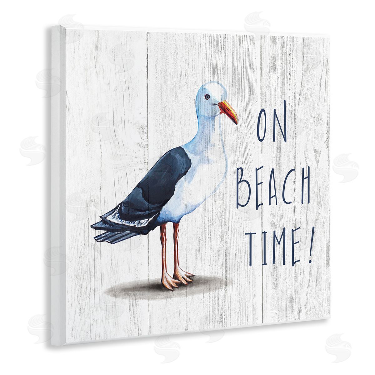 Elizabeth Tyndall On Beach Time Phrase Nautical Seagull Rustic Bird Wooden Wall Plaque Art Print