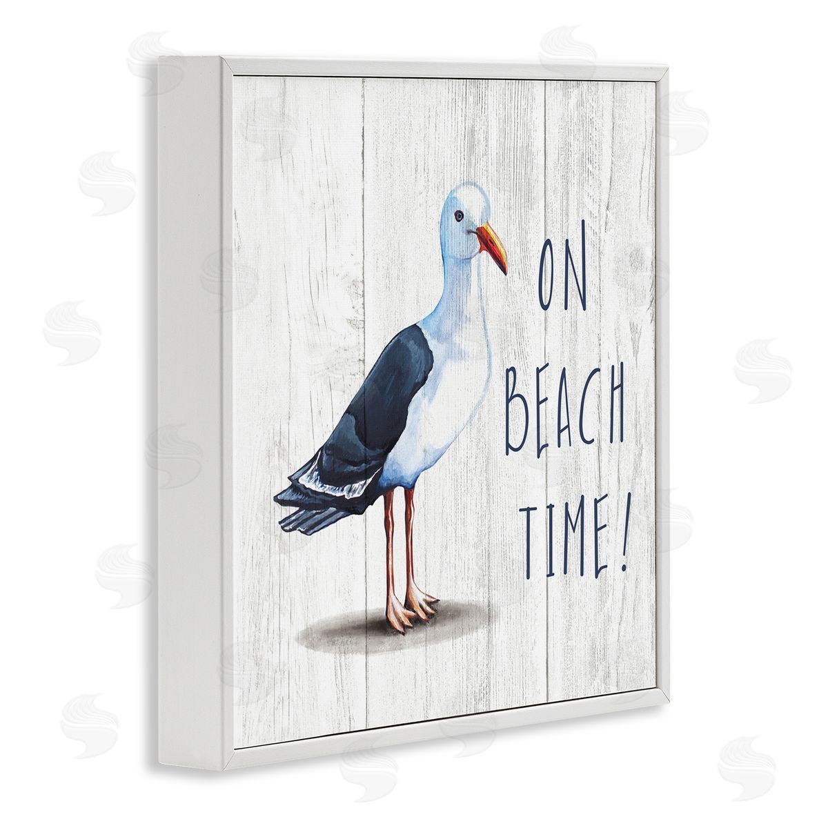 Elizabeth Tyndall On Beach Time Phrase Nautical Seagull Rustic Bird White Framed Glicee Wall Art Print