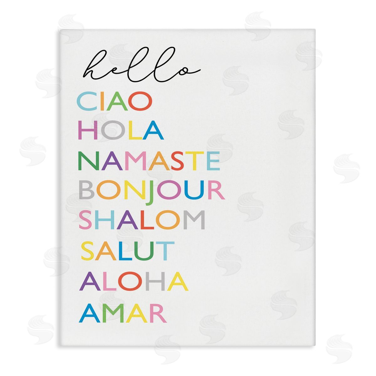Elizabeth Tyndall Hello Ciao Hola Namaste Greetings Rainbow Typography