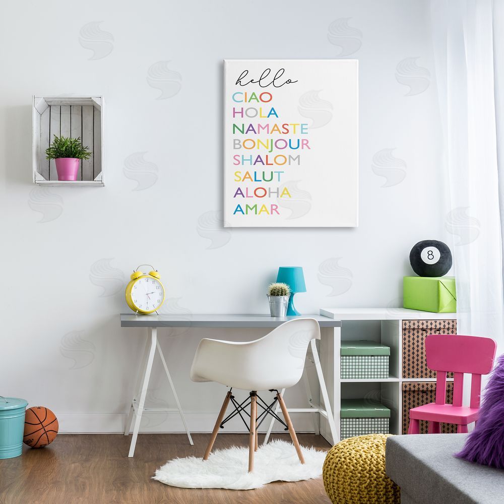 Elizabeth Tyndall Hello Ciao Hola Namaste Greetings Rainbow Typography