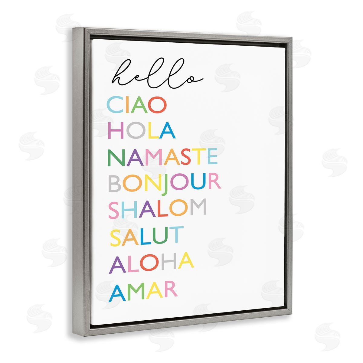 Elizabeth Tyndall Hello Ciao Hola Namaste Greetings Rainbow Typography