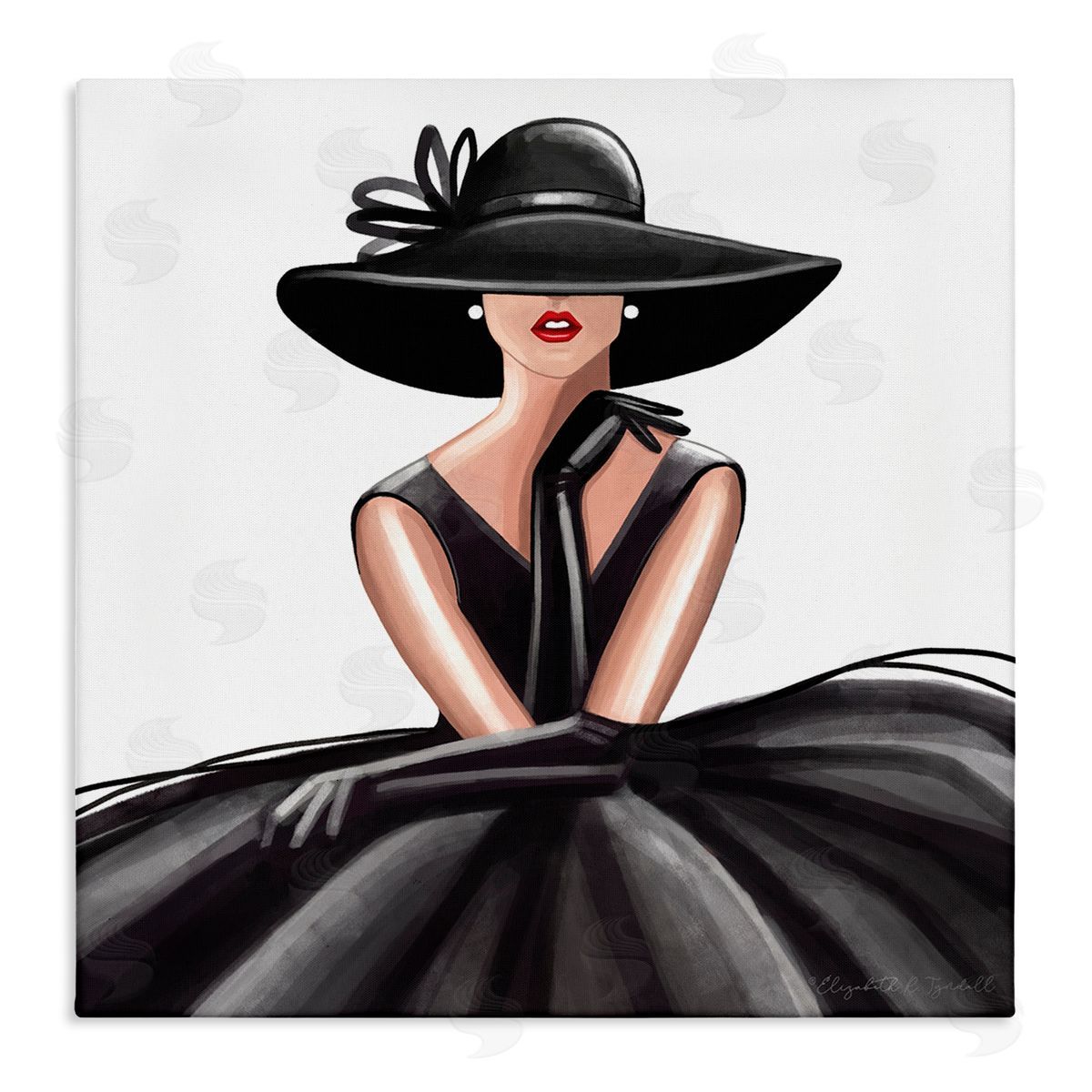 Elizabeth Tyndall High End Fashion Glam Pose Luxurious Black Dress Stretched Canvas Wall Art Print