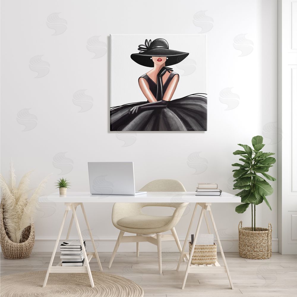 Elizabeth Tyndall High End Fashion Glam Pose Luxurious Black Dress Canvas Wall Art in Room