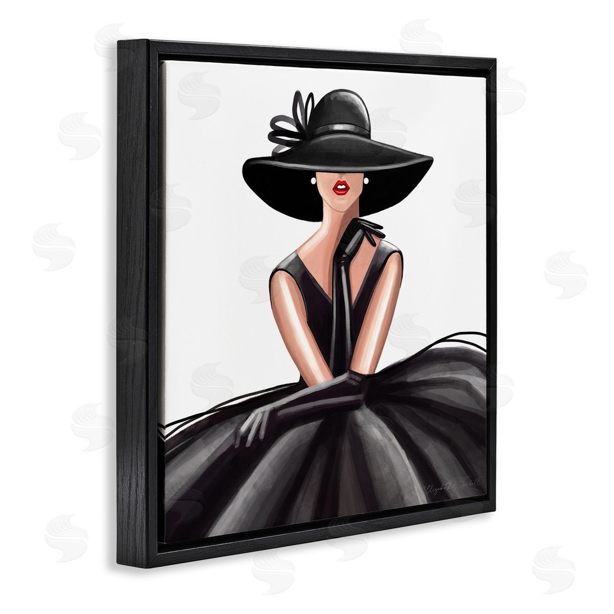 Elizabeth Tyndall High End Fashion Glam Pose Luxurious Black Dress Black Floating Frame Canvas Wall Art Print