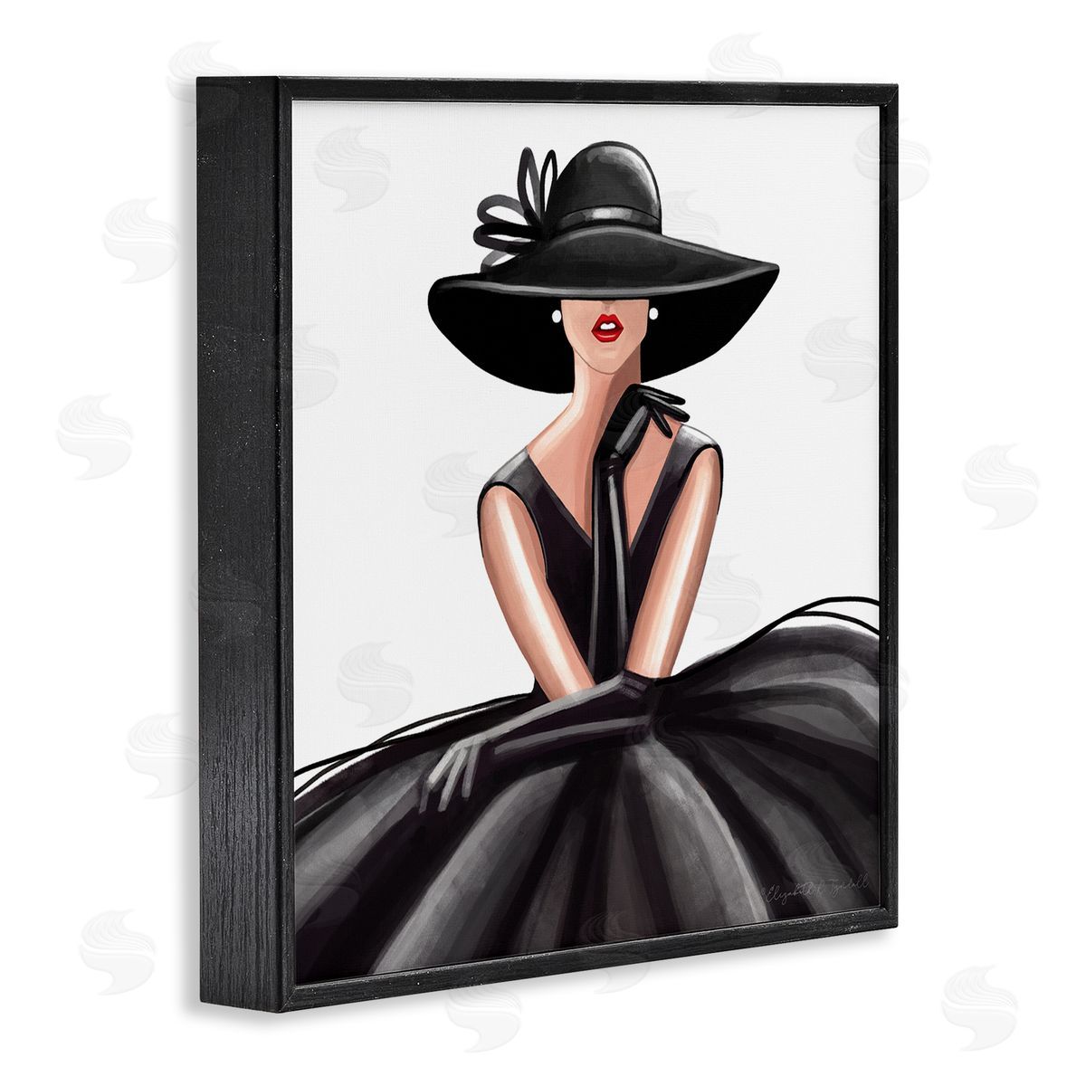 Elizabeth Tyndall High End Fashion Glam Pose Luxurious Black Dress Black Framed Glicee Wall Art Print