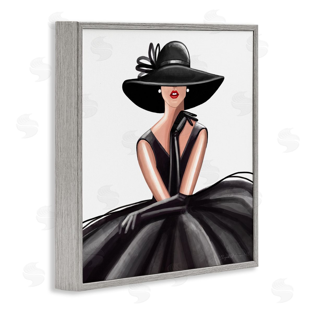 Elizabeth Tyndall High End Fashion Glam Pose Luxurious Black Dress Gray Framed Glicee Wall Art Print