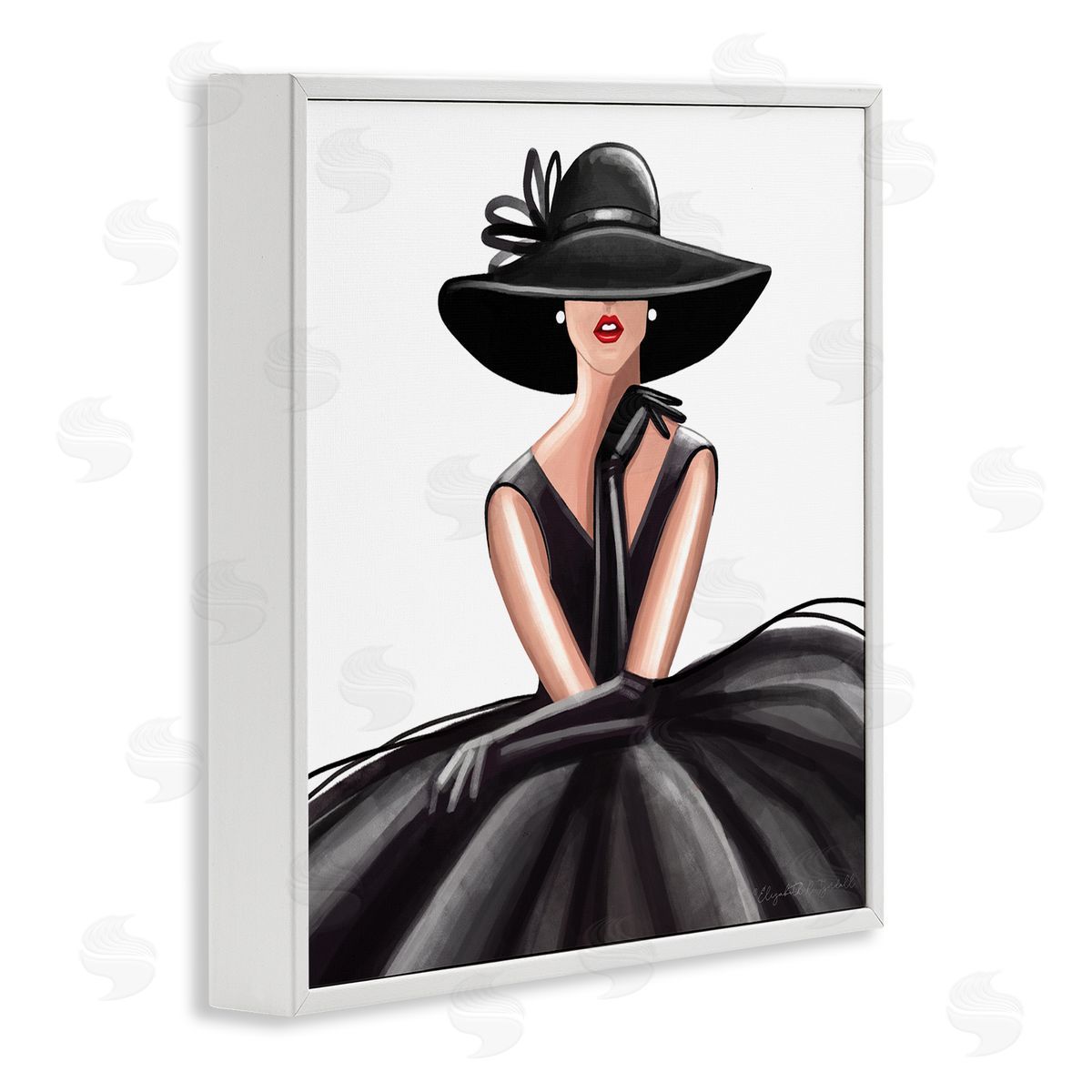 Elizabeth Tyndall High End Fashion Glam Pose Luxurious Black Dress White Framed Glicee Wall Art Print