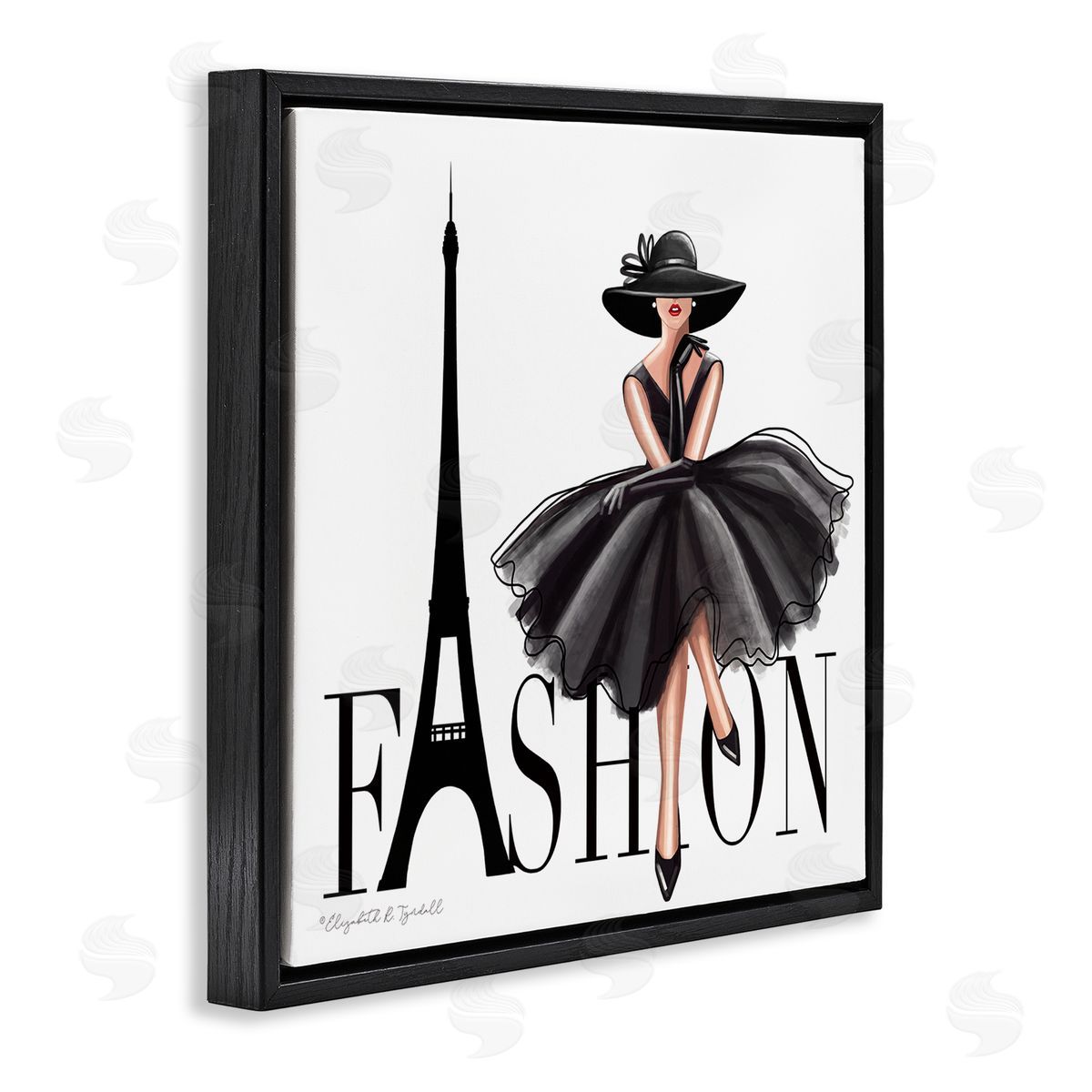 Parisian Fashion Illustration Black Floating Frame Canvas Wall Art, Home Decor by Elizabeth Tyndall