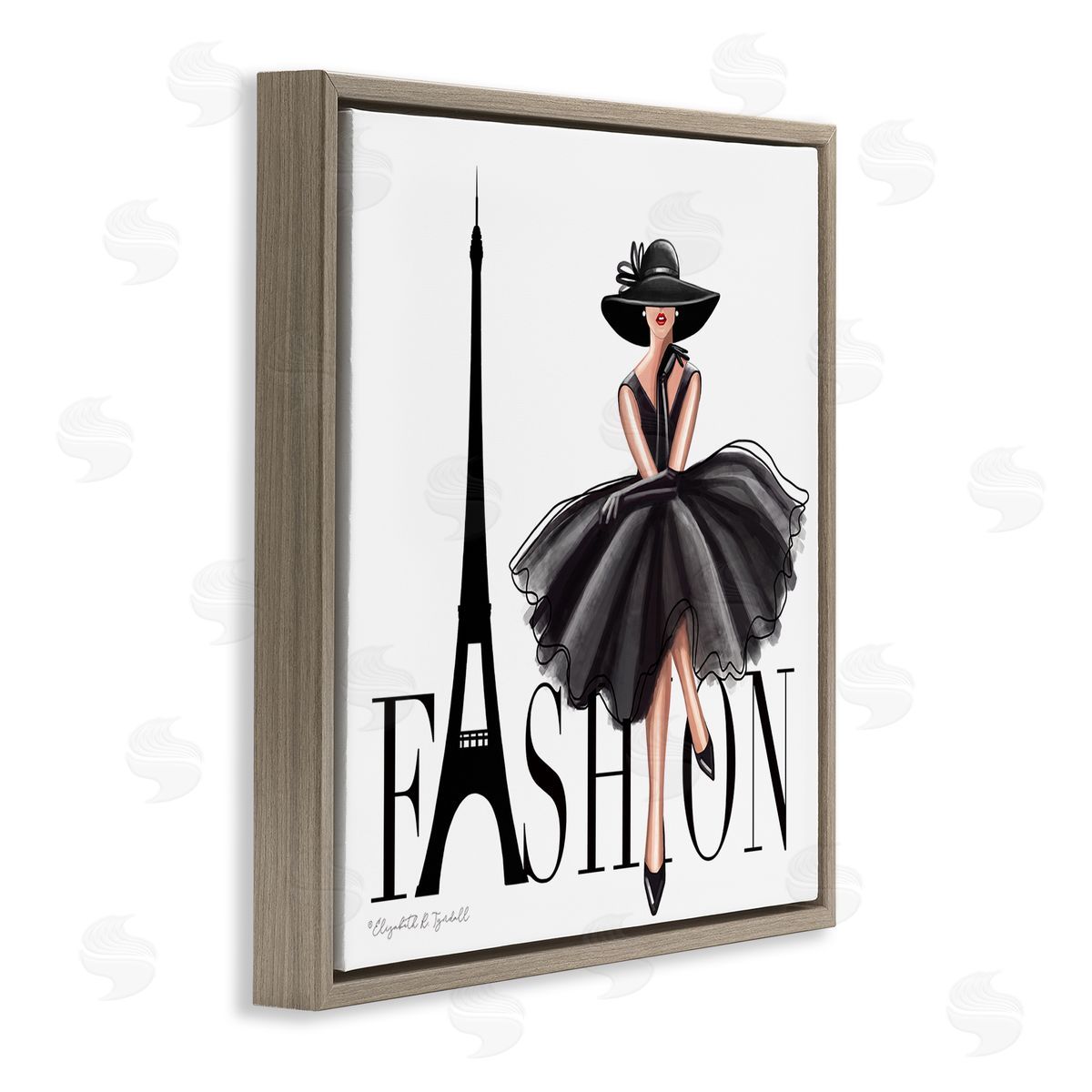 Parisian Fashion Illustration Brown Floating Frame Canvas Wall Art, Home Decor by Elizabeth Tyndall