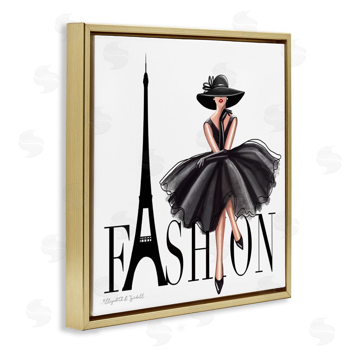 Parisian Fashion Illustration Gold Floating Frame Canvas Wall Art, Home Decor by Elizabeth Tyndall