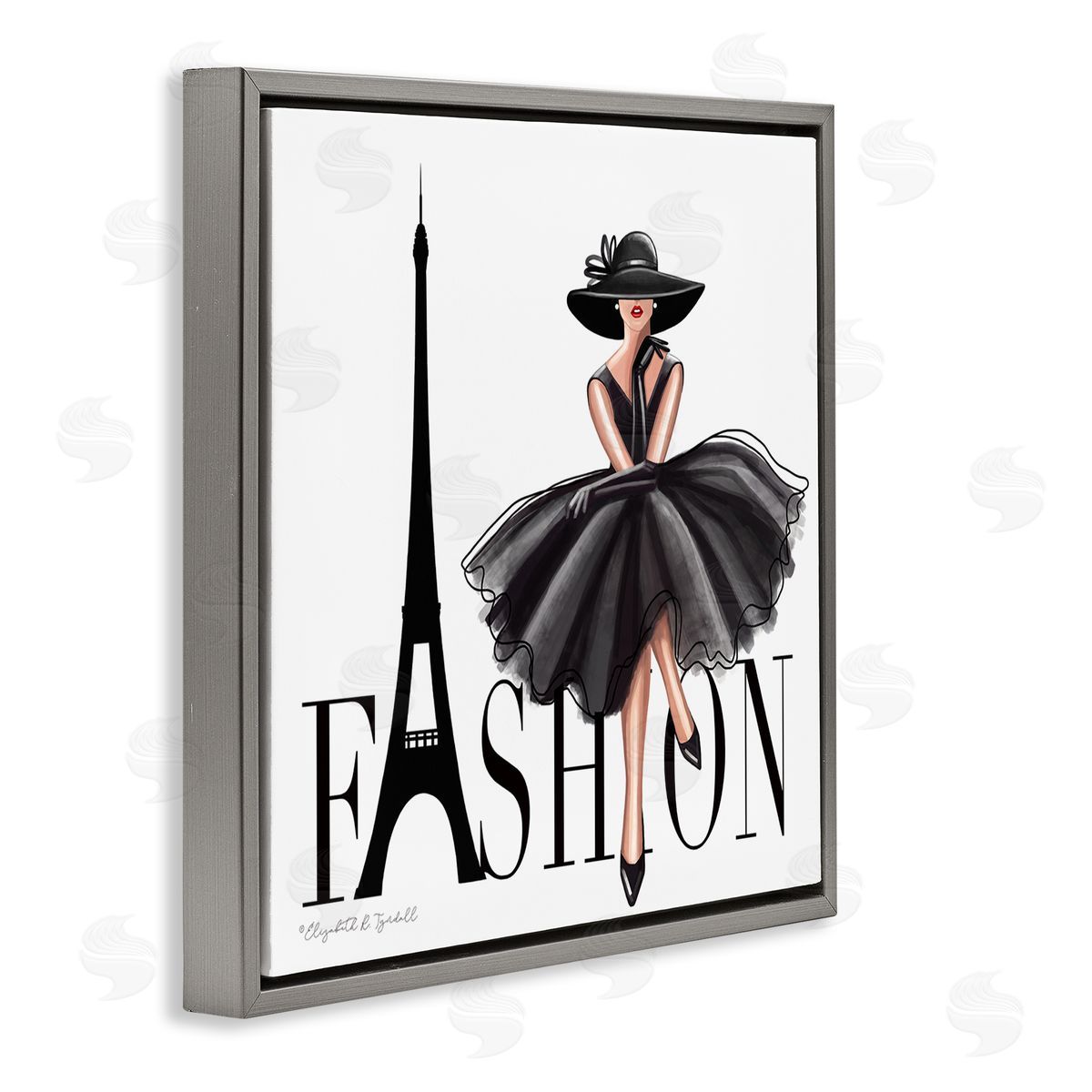 Parisian Fashion Illustration Grey Floating Frame Canvas Wall Art, Home Decor by Elizabeth Tyndall