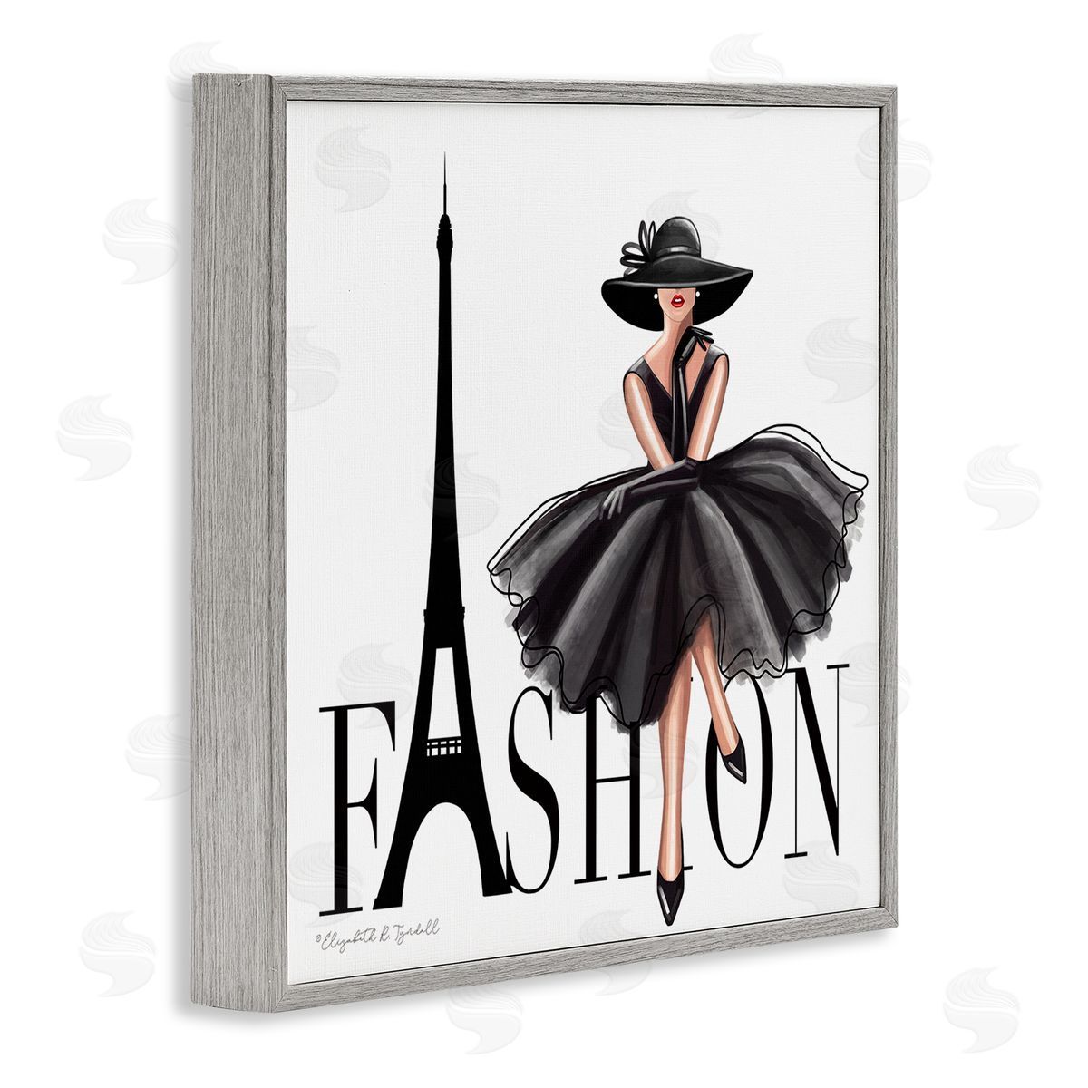 Parisian Fashion Illustration Grey Frame Print Wall Art, Home Decor by Elizabeth Tyndall