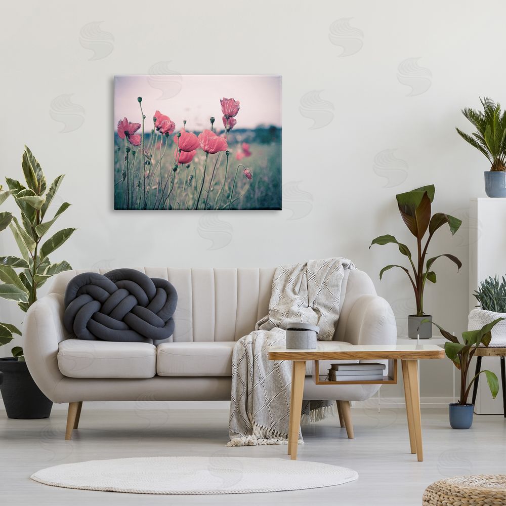 Adelino Goncalves Autumn Poppy Field Muted Sky Floral Landscape