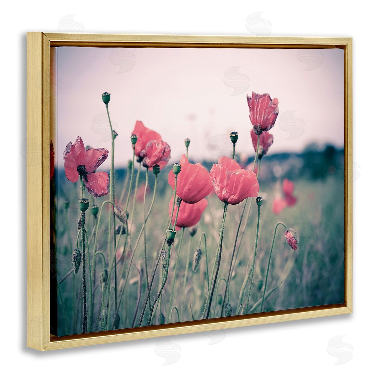 Adelino Goncalves Autumn Poppy Field Muted Sky Floral Landscape