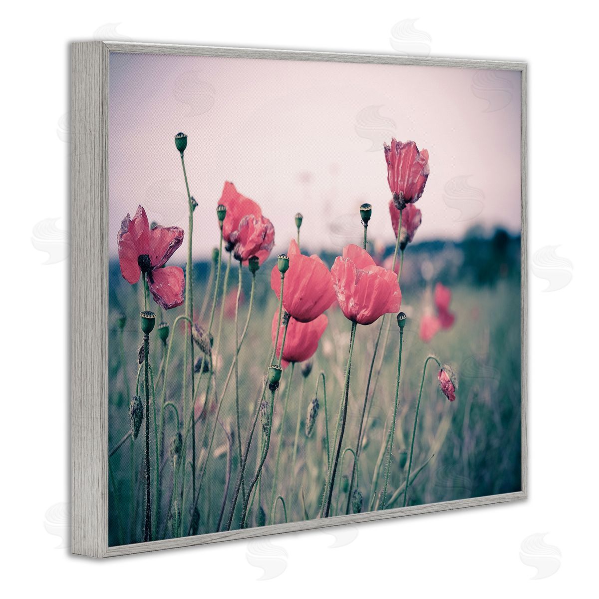 Adelino Goncalves Autumn Poppy Field Muted Sky Floral Landscape
