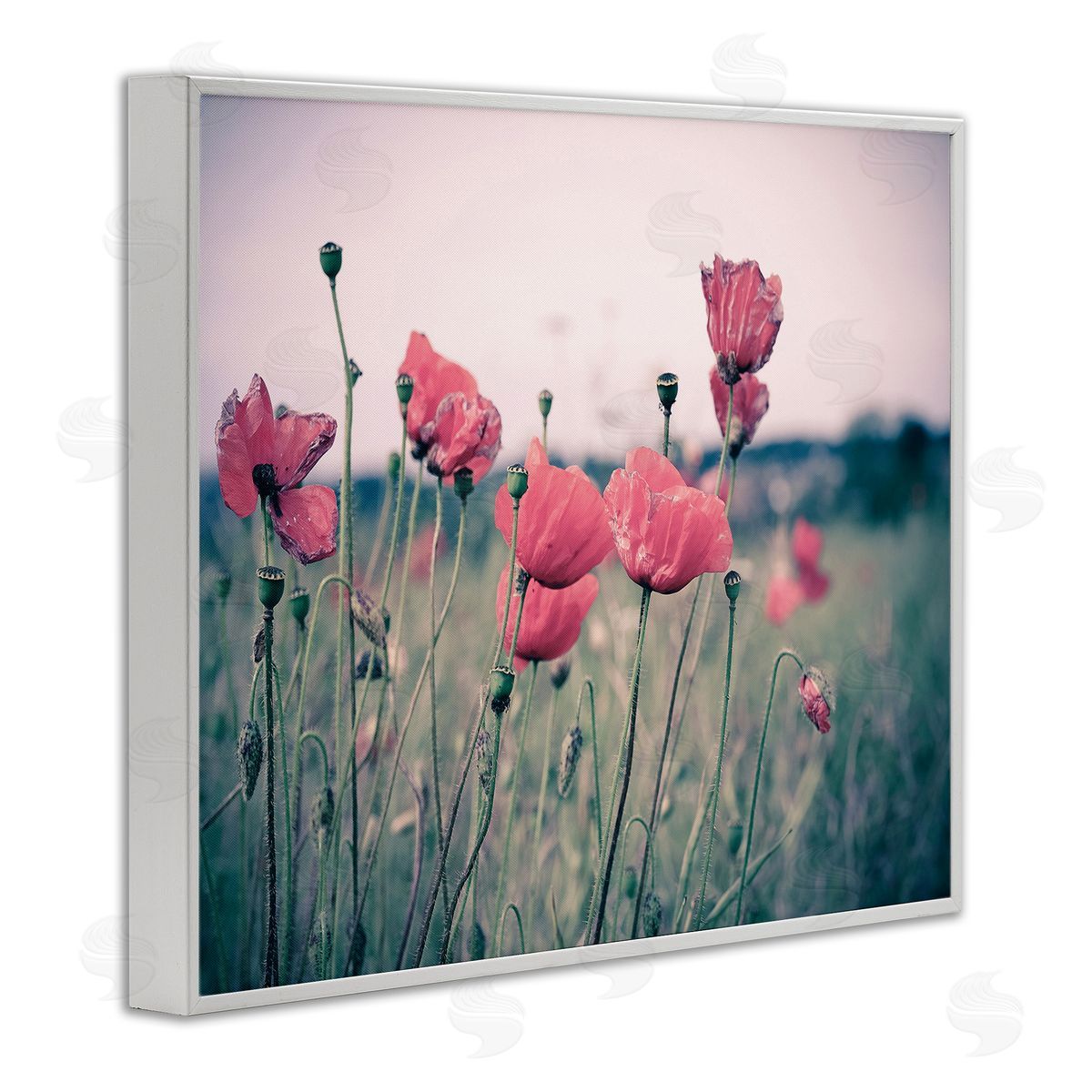 Adelino Goncalves Autumn Poppy Field Muted Sky Floral Landscape