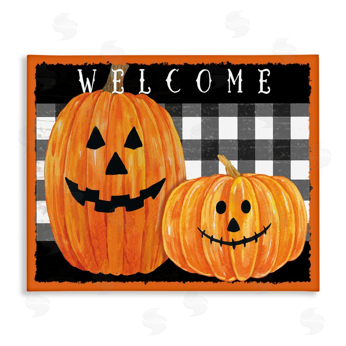 Andrea Tachiera Festive Halloween Welcome Sign Happy Pumpkins Black Plaid