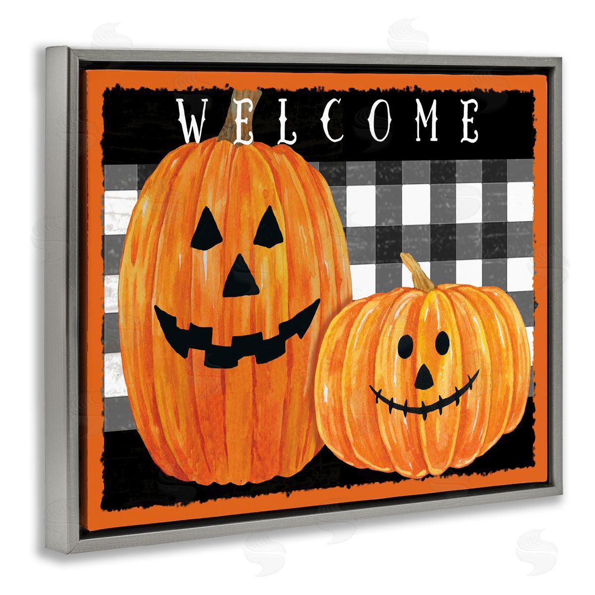 Andrea Tachiera Festive Halloween Welcome Sign Happy Pumpkins Black Plaid