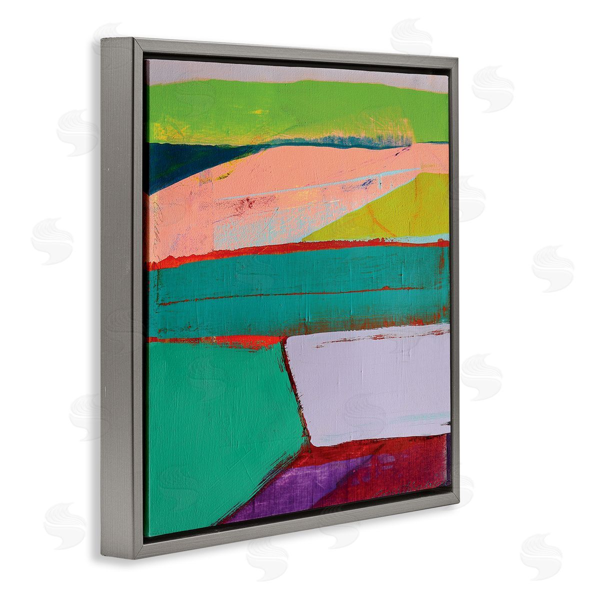 Cathe Hendrick Radiant Abstract Colors Layered Geometric Shapes Gray Floating Frame Canvas Wall Art Print