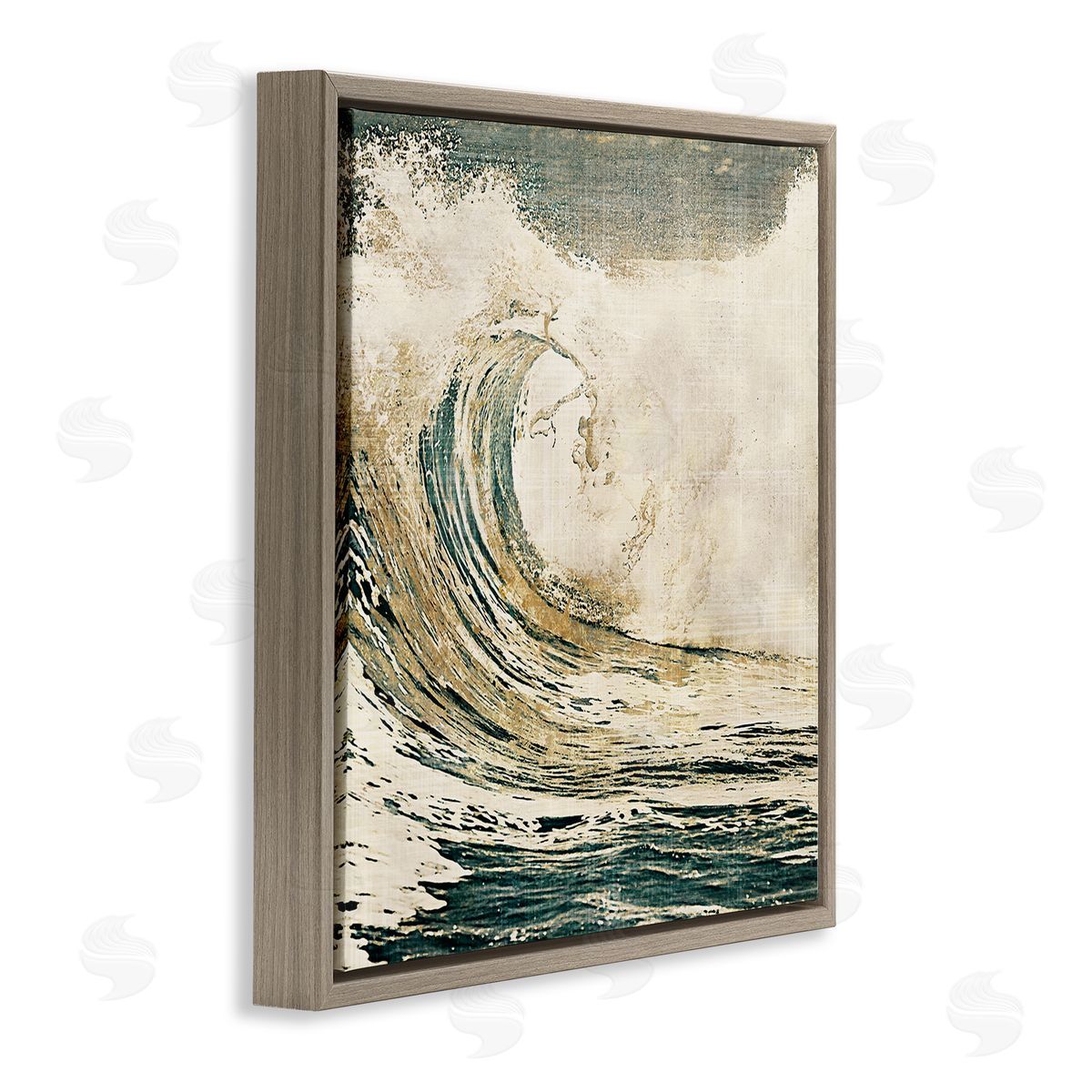 Heather Hayes Vintage Tidal Wave White Crest Nautical Water Brown Floating Frame Canvas Wall Art Print
