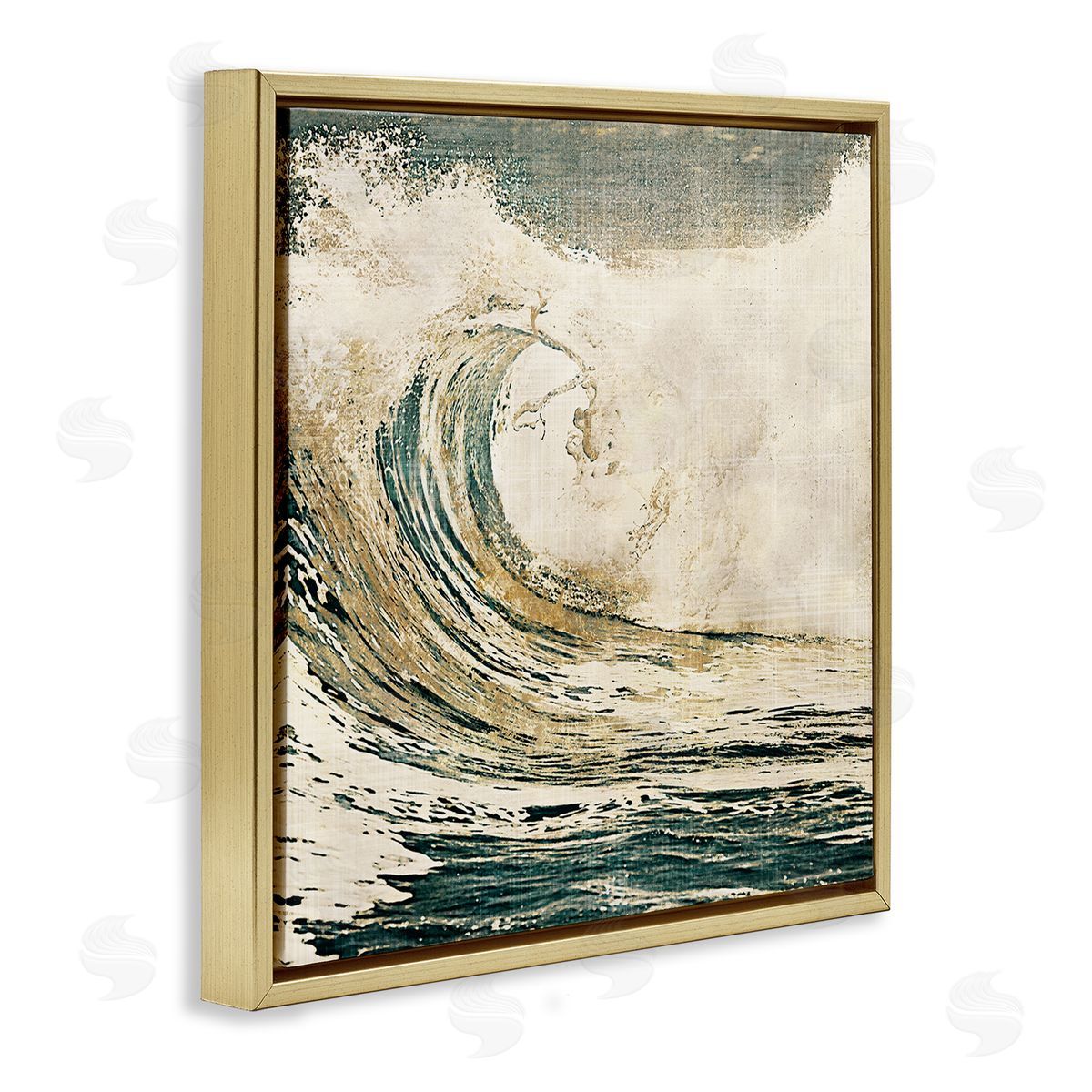 Heather Hayes Vintage Tidal Wave White Crest Nautical Water Gold Floating Frame Canvas Wall Art Print