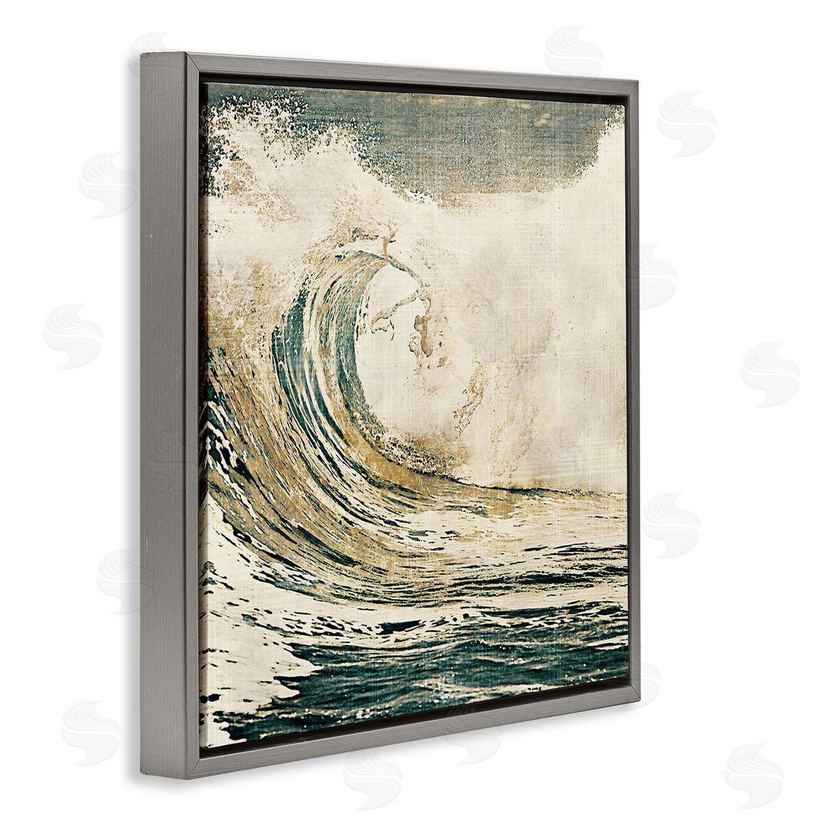 Heather Hayes Vintage Tidal Wave White Crest Nautical Water Gray Floating Frame Canvas Wall Art Print