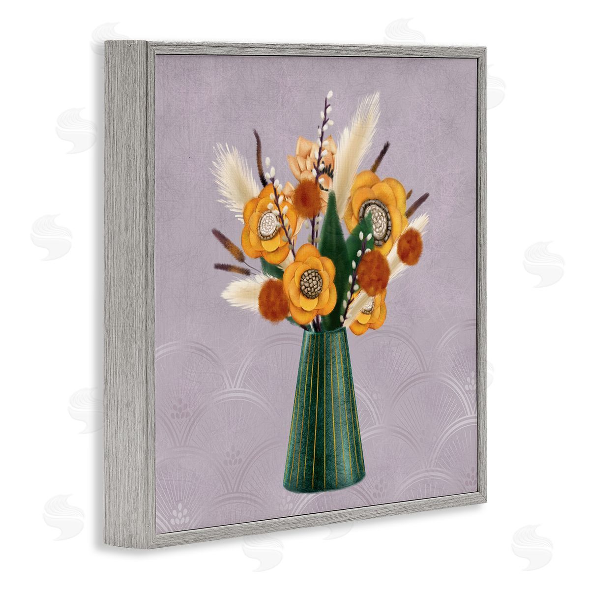 Ziwei Li Yellow Autumn Floral Bouquet in Green Vase Gray Framed Glicee Wall Art Print