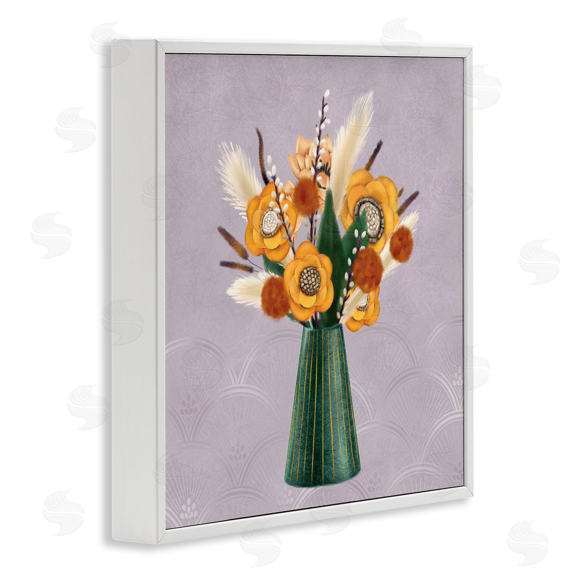 Ziwei Li Yellow Autumn Floral Bouquet in Green Vase White Framed Glicee Wall Art Print