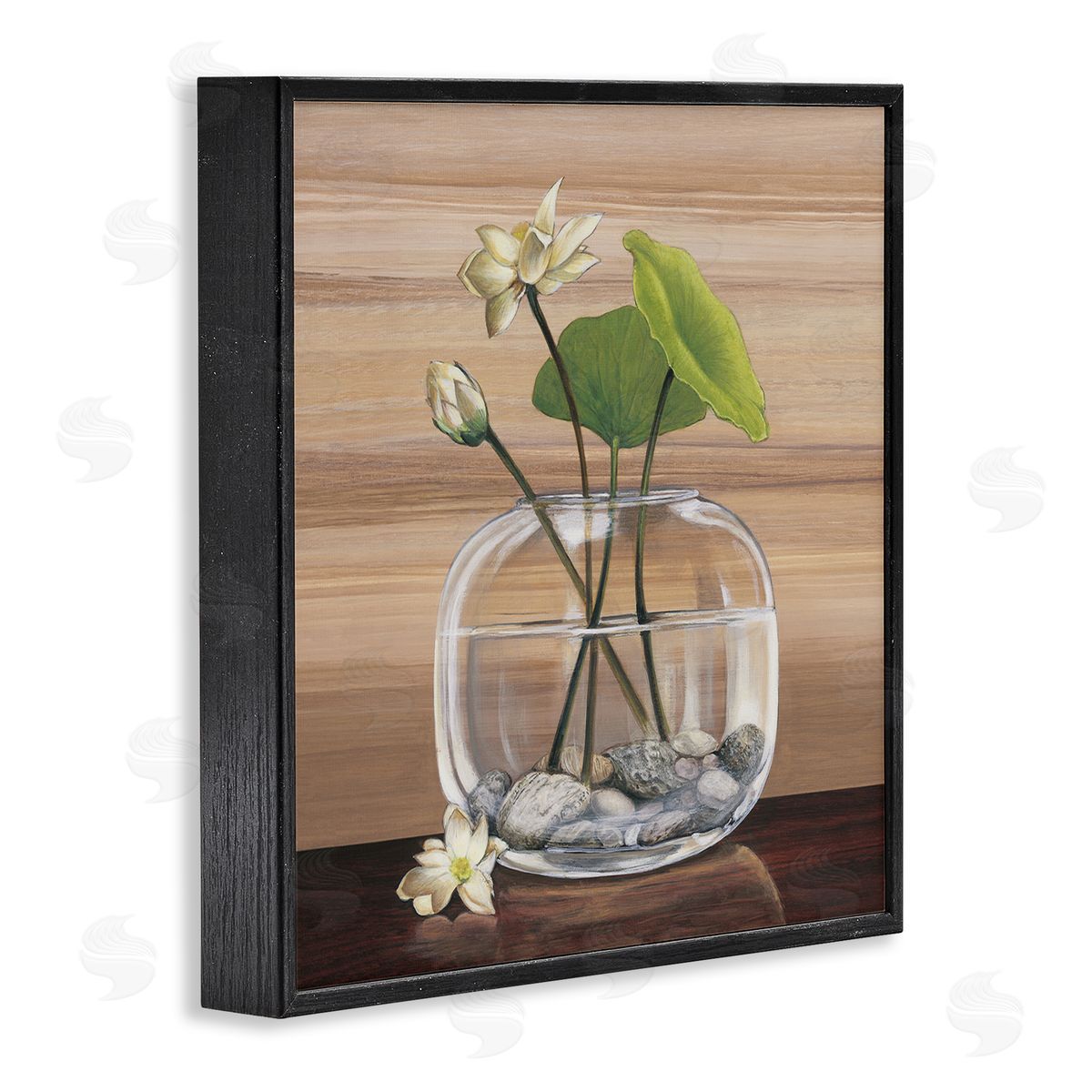 Yuki Ross White Water Lilies and Lilypad In Vase Still-Life Black Framed Glicee Wall Art Print